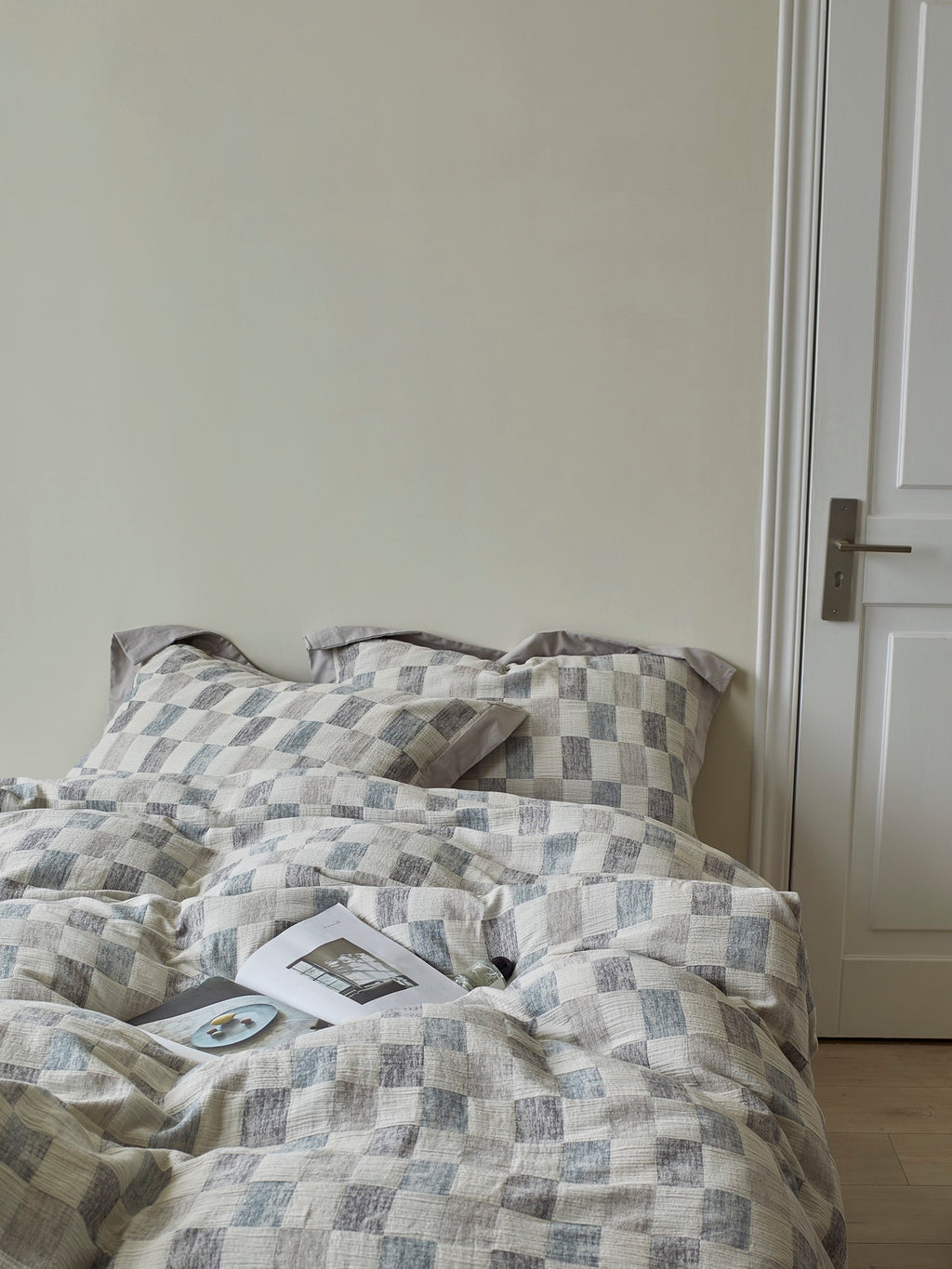 Mist Loft Check Cotton Jacquard Duvet Cover original reference image 6