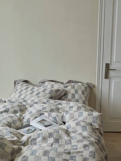 Mist Loft Check Cotton Jacquard Duvet Cover original reference image 6