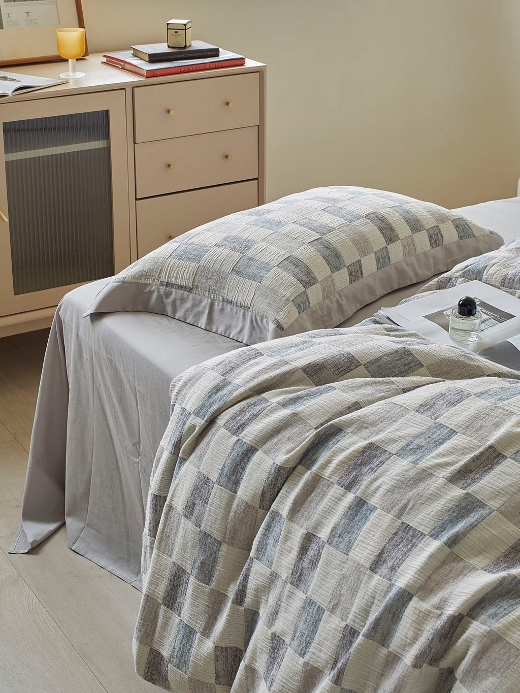 Mist Loft Check Cotton Jacquard Duvet Cover original reference image 7