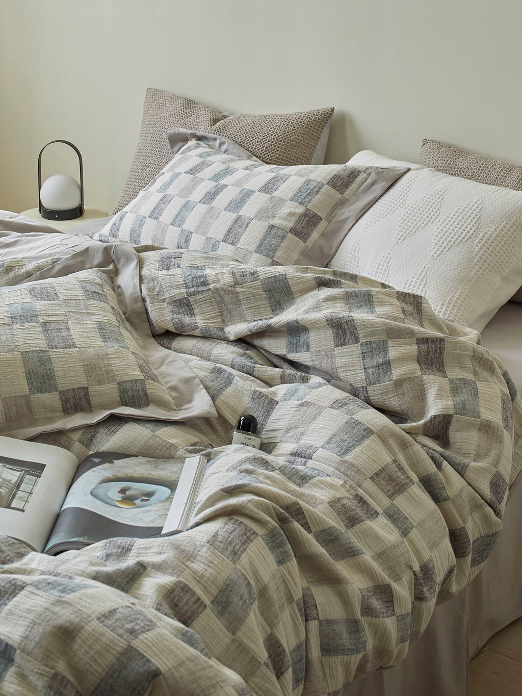 Mist Loft Check Cotton Jacquard Duvet Cover original reference image 8