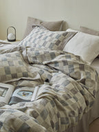 Mist Loft Check Cotton Jacquard Duvet Cover original reference image 8
