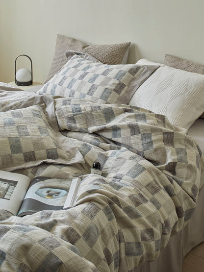 Mist Loft Check Cotton Jacquard Duvet Cover original reference image 8