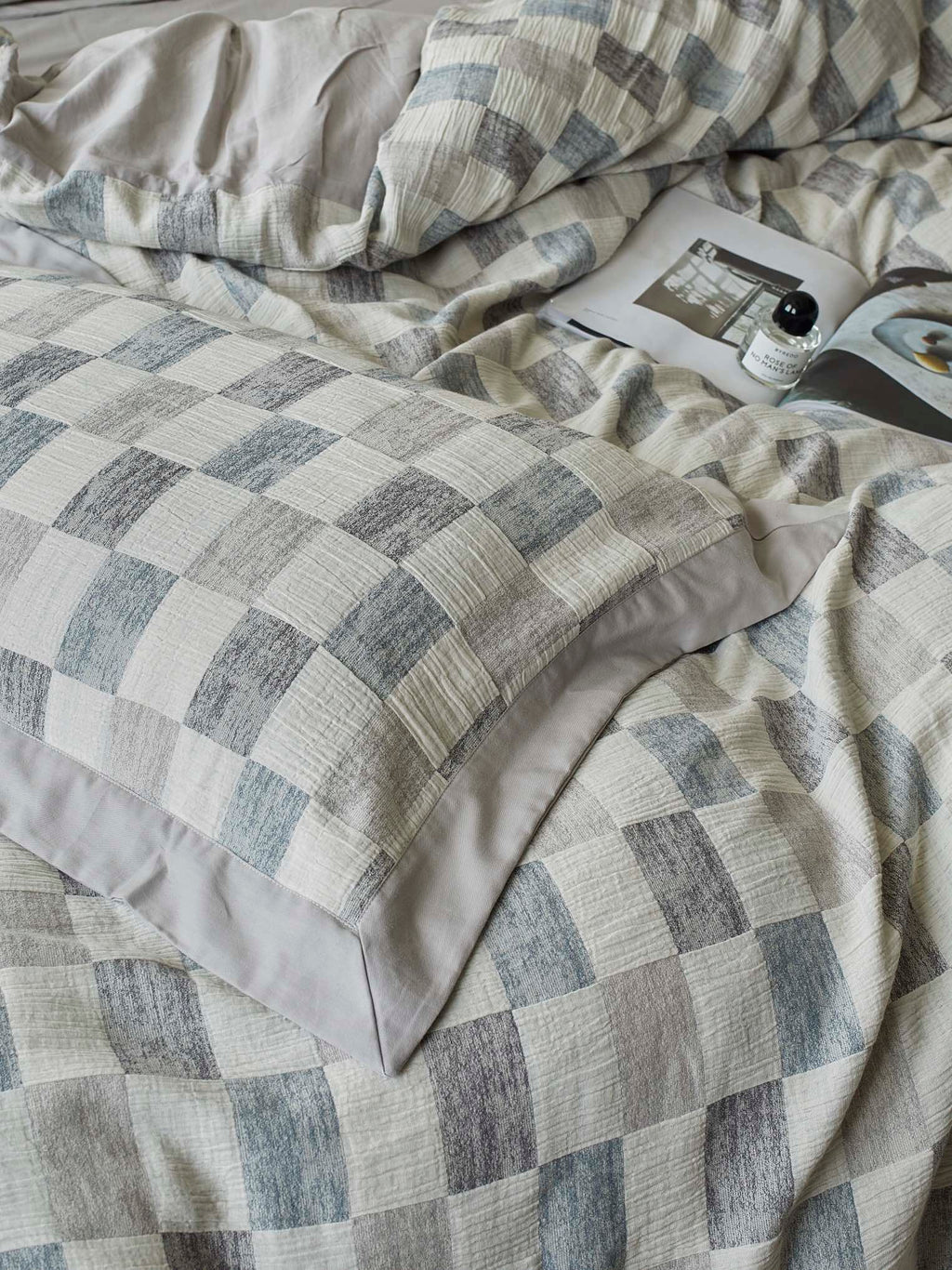 Mist Loft Check Cotton Jacquard Duvet Cover original reference image 9