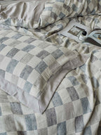 Mist Loft Check Cotton Jacquard Duvet Cover original reference image 9