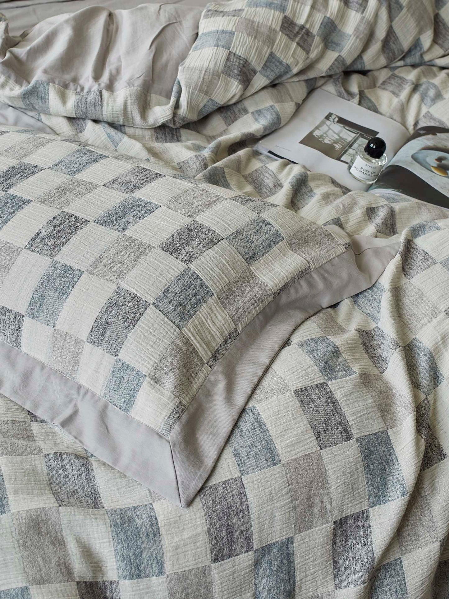 Mist Loft Check Cotton Jacquard Duvet Cover original reference image 9