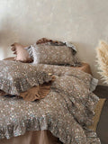 Mocha Meadow Floral Ruffle Cotton Double Gauze Duvet Cover original reference image 1