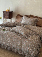 Mocha Meadow Floral Ruffle Cotton Double Gauze Duvet Cover original reference image 2