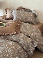 Mocha Meadow Floral Ruffle Cotton Double Gauze Duvet Cover original reference image 3