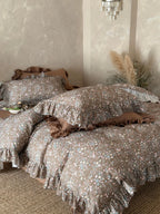 Mocha Meadow Floral Ruffle Cotton Double Gauze Duvet Cover original reference image 5