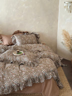 Mocha Meadow Floral Ruffle Cotton Double Gauze Duvet Cover original reference image 6