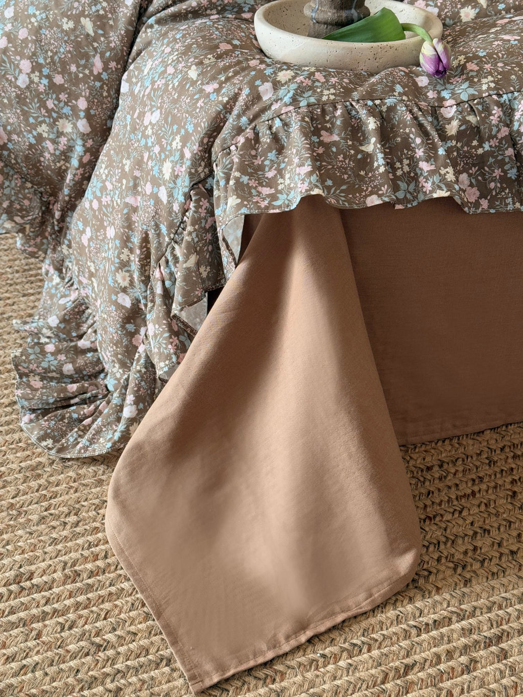 Mocha Meadow Floral Ruffle Cotton Double Gauze Duvet Cover original reference image 9
