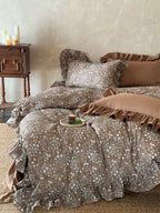 Mocha Meadow Floral Ruffle Cotton Double Gauze Duvet Cover original reference image 10