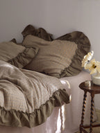 Mocha Ruffle Stripe Cotton Muslin Duvet Cover original reference image 2