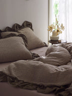 Mocha Ruffle Stripe Cotton Muslin Duvet Cover original reference image 5