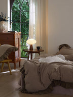 Mocha Ruffle Stripe Cotton Muslin Duvet Cover original reference image 6