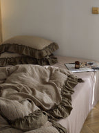 Mocha Ruffle Stripe Cotton Muslin Duvet Cover original reference image 8