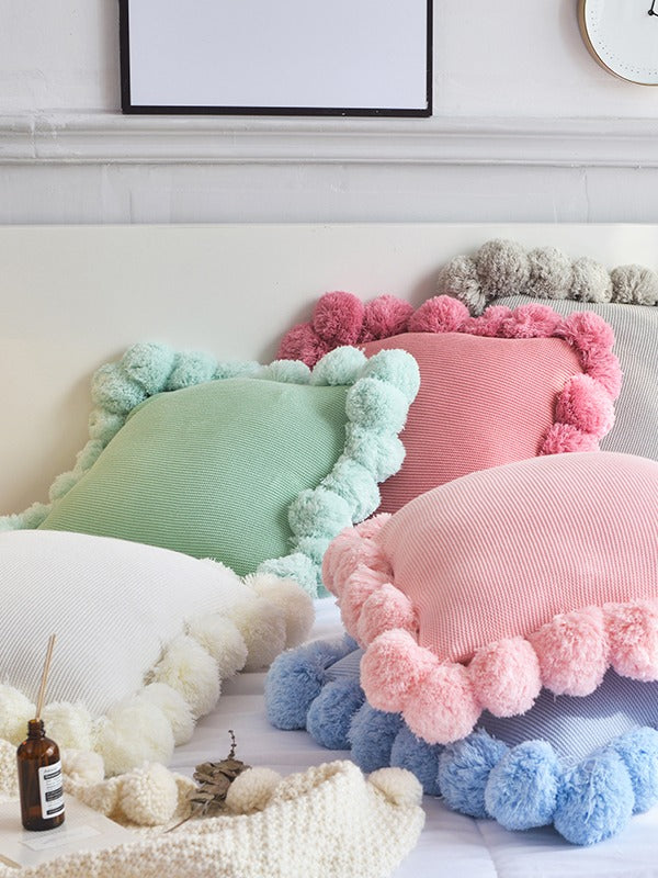 Pom Cloud Cotton Throw Pillow original reference image 6
