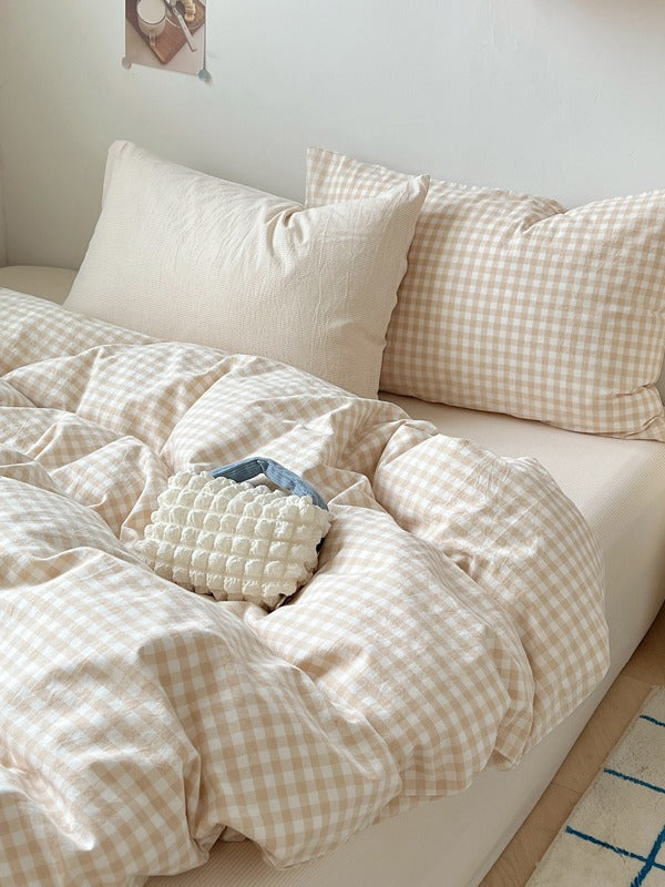 Porto Mixed Gingham Washed Cotton Duvet Cover original reference image 3