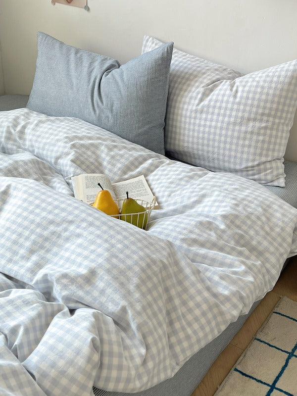 Porto Mixed Gingham Washed Cotton Duvet Cover original reference image 4