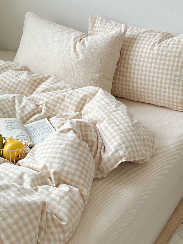 Porto Mixed Gingham Washed Cotton Duvet Cover original reference image 7