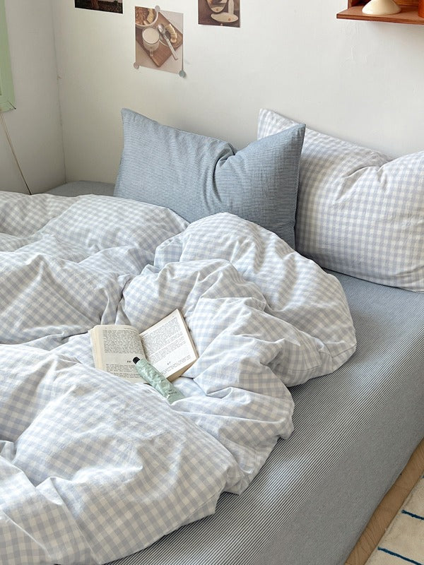 Porto Mixed Gingham Washed Cotton Duvet Cover original reference image 12
