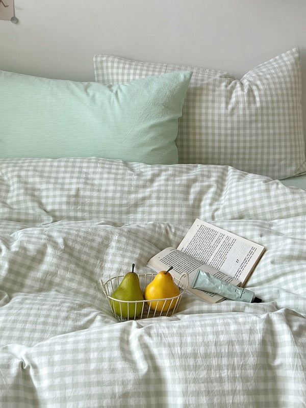 Porto Mixed Gingham Washed Cotton Duvet Cover original reference image 14