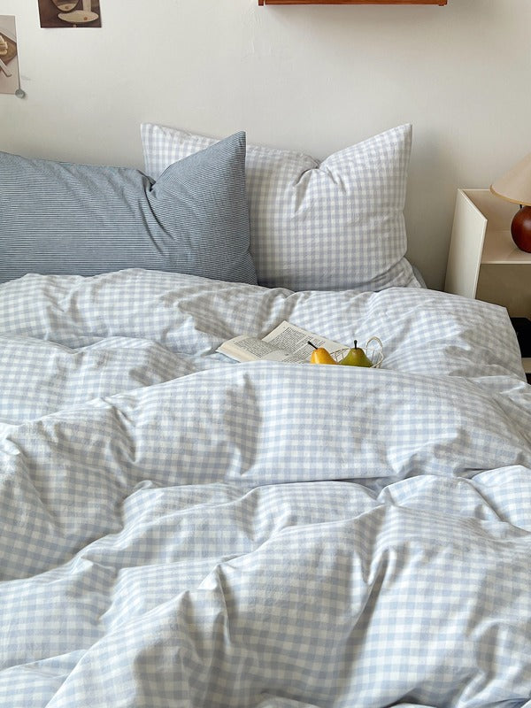 Porto Mixed Gingham Washed Cotton Duvet Cover original reference image 16