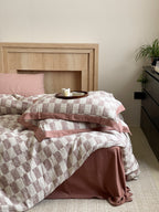 Rose Loft Check Cotton Jacquard Duvet Cover original reference image 2