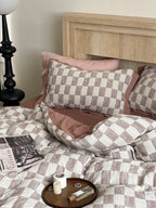 Rose Loft Check Cotton Jacquard Duvet Cover original reference image 3