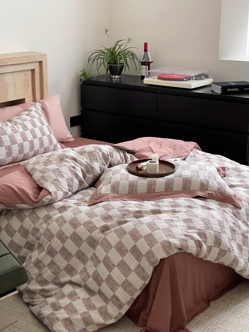 Rose Loft Check Cotton Jacquard Duvet Cover original reference image 4