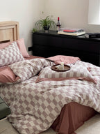 Rose Loft Check Cotton Jacquard Duvet Cover original reference image 4