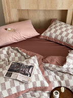 Rose Loft Check Cotton Jacquard Duvet Cover original reference image 5