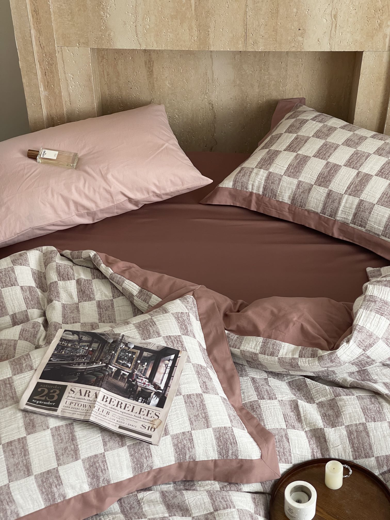 Rose Loft Check Cotton Jacquard Duvet Cover original reference image 5