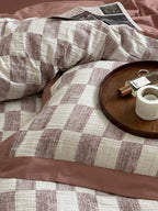 Rose Loft Check Cotton Jacquard Duvet Cover original reference image 7