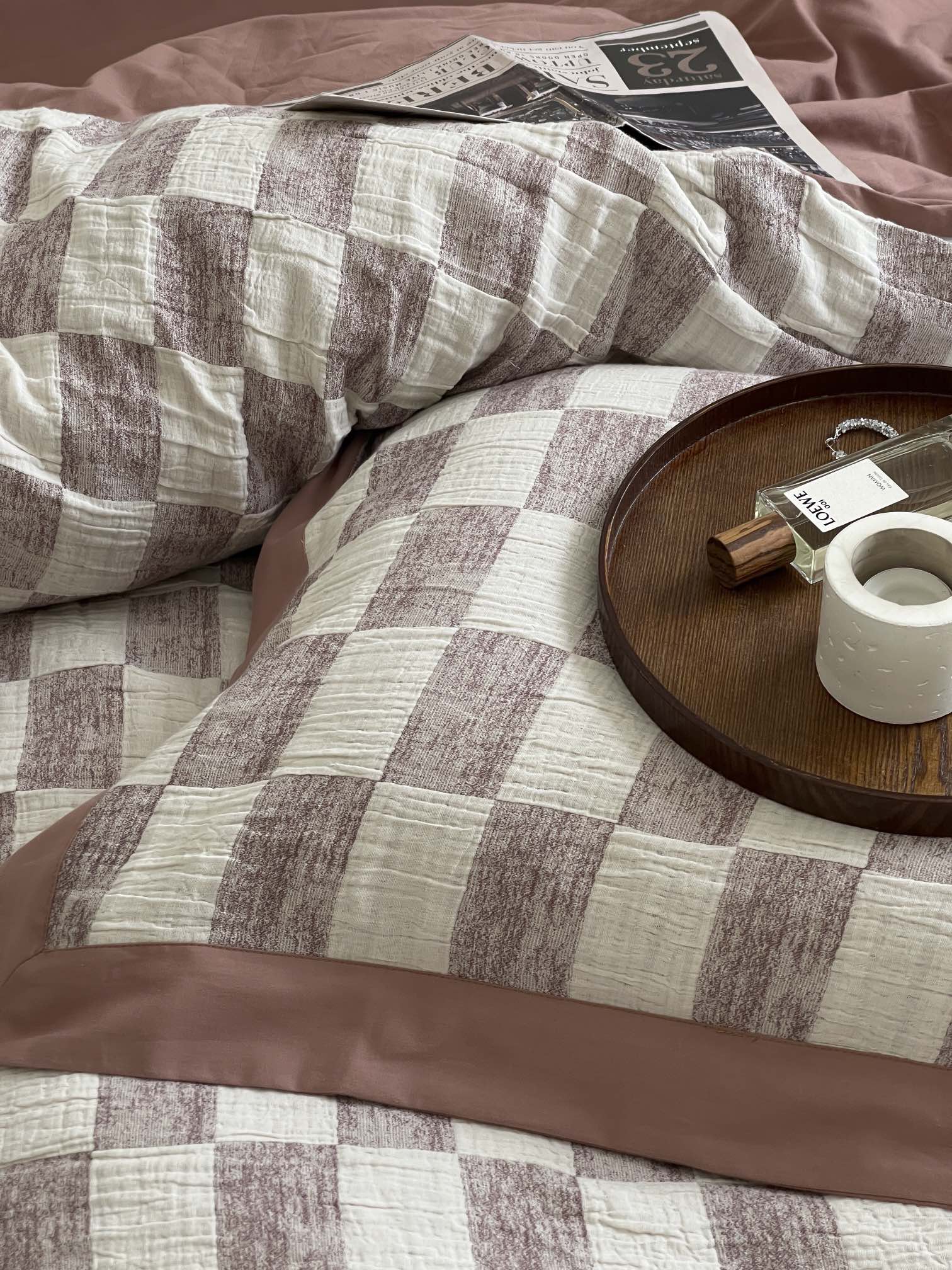 Rose Loft Check Cotton Jacquard Duvet Cover original reference image 7