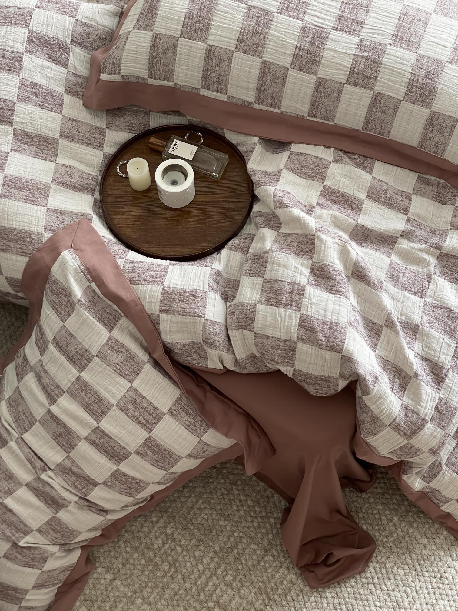 Rose Loft Check Cotton Jacquard Duvet Cover original reference image 8