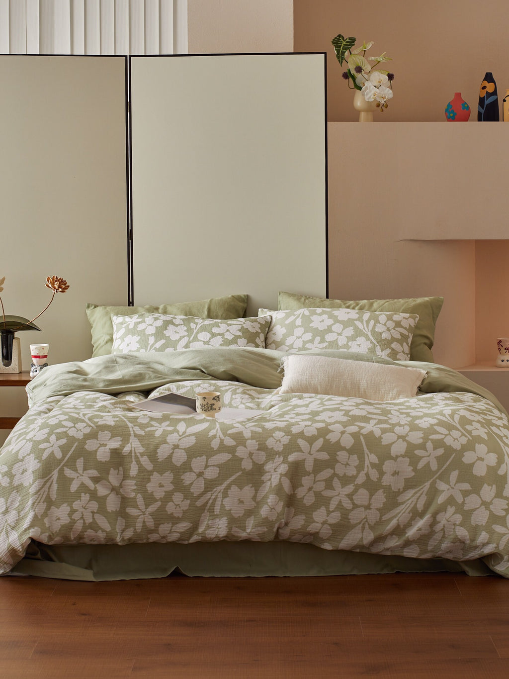 Sage Blossom Cotton Muslin Jacquard Duvet Cover original reference image 3