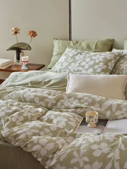 Sage Blossom Cotton Muslin Jacquard Duvet Cover original reference image 8
