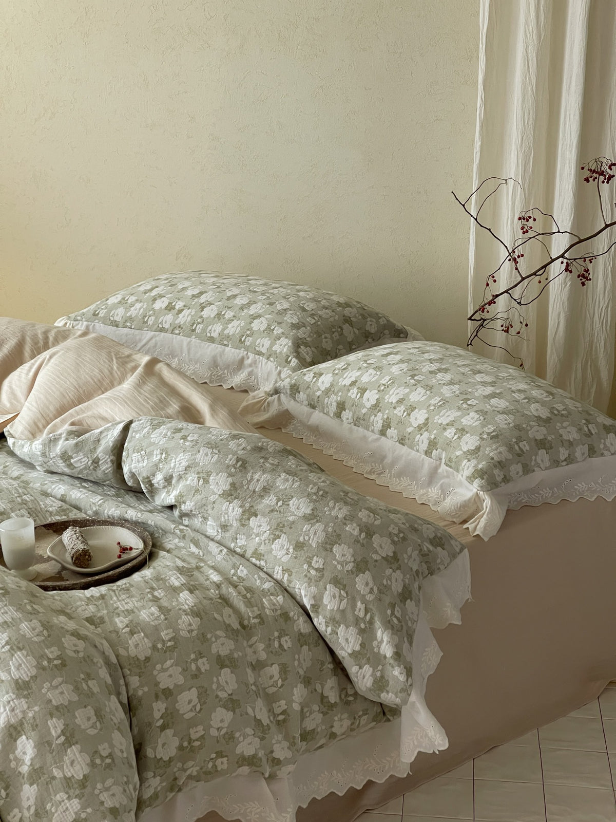 Sage Blossom Lace Duvet Cover original reference image 3