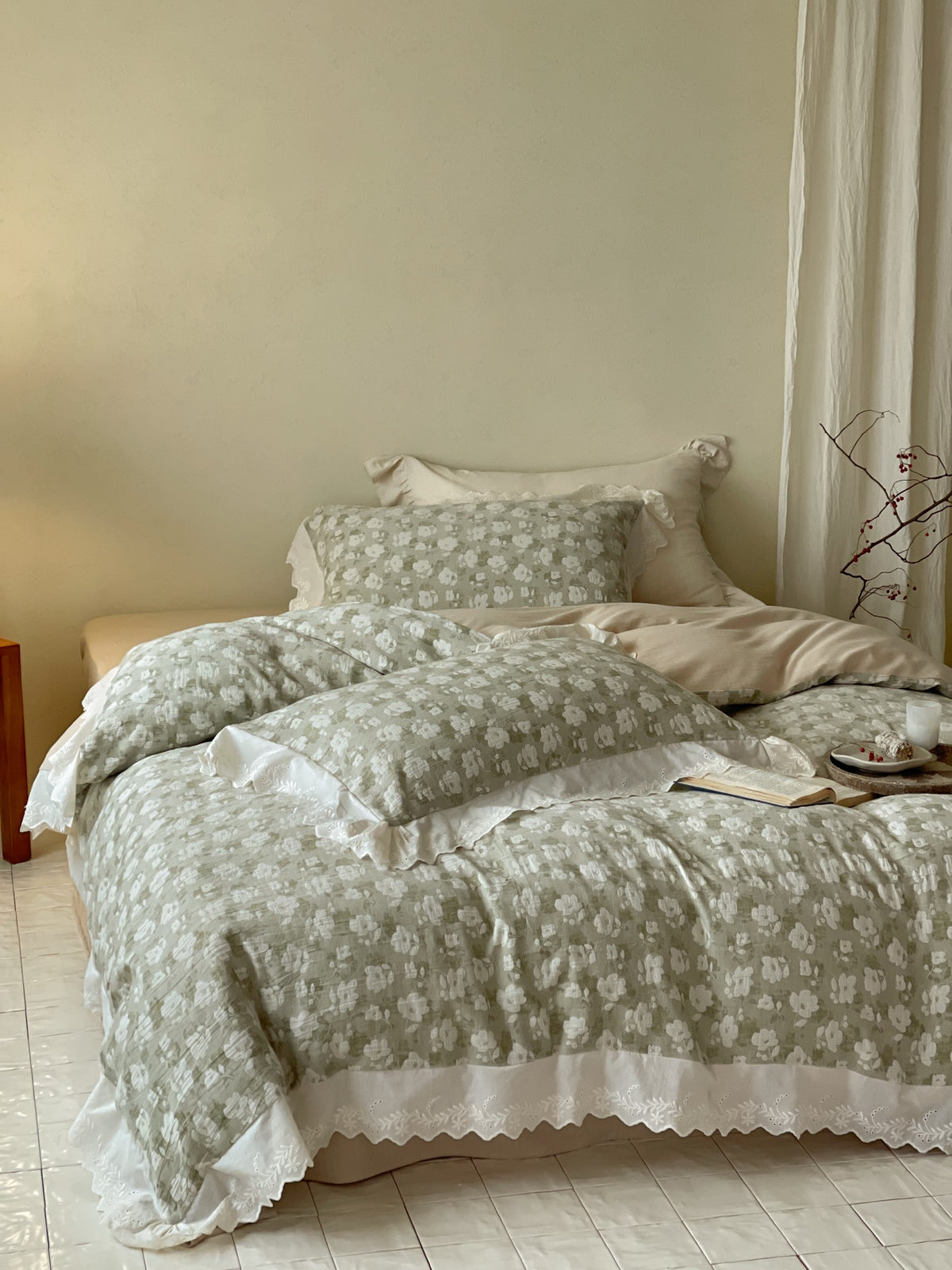 Sage Blossom Lace Duvet Cover original reference image 4
