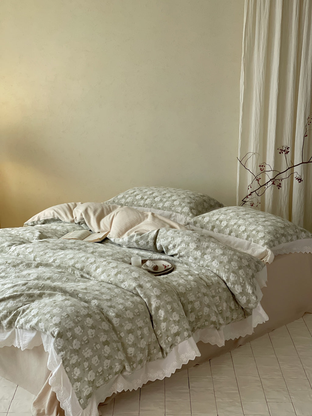 Sage Blossom Lace Duvet Cover original reference image 5