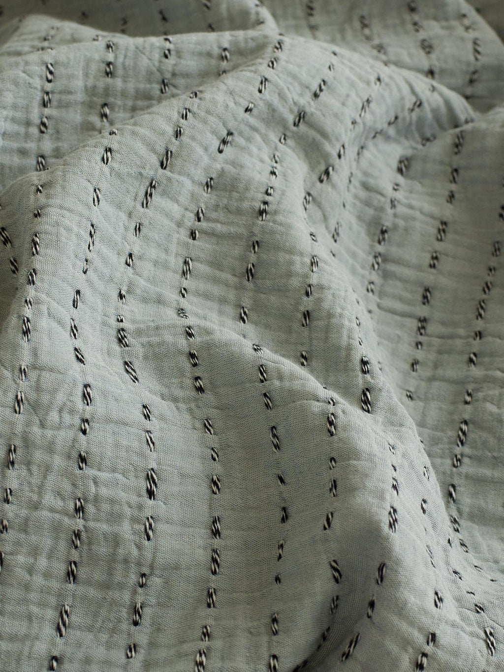 Sage Charcoal Ruffle Stripe Cotton Muslin Duvet Cover original reference image 6