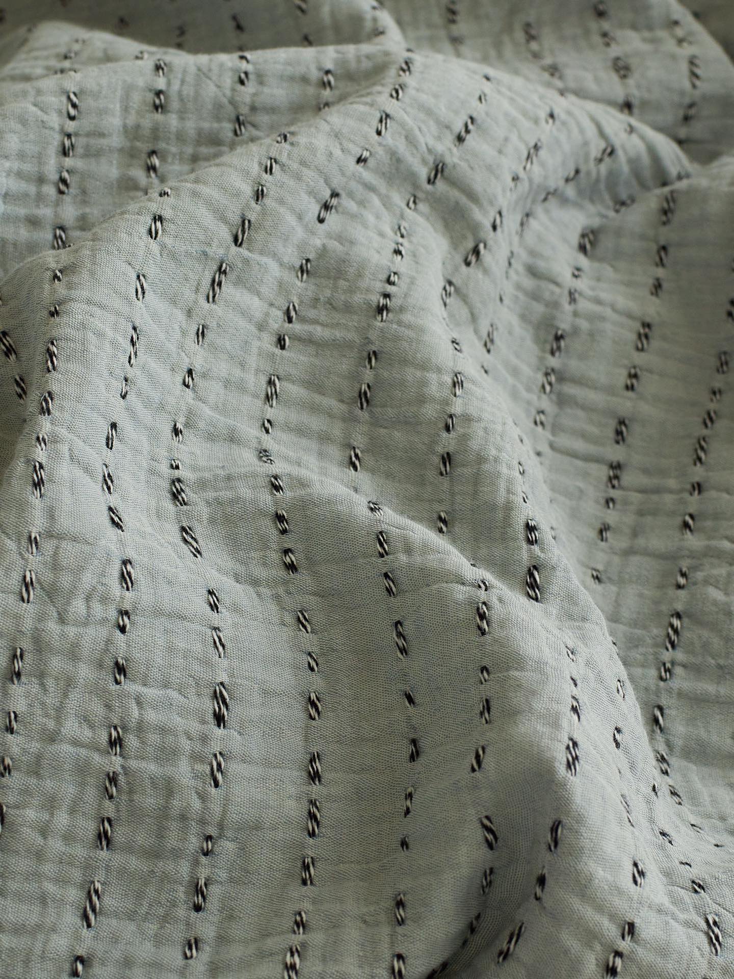 Sage Charcoal Ruffle Stripe Cotton Muslin Duvet Cover original reference image 6
