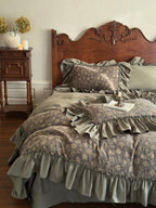Sage Daisy Ruffle Cotton Jacquard Duvet Cover original reference image 3