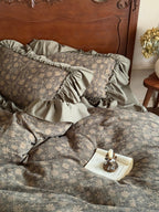 Sage Daisy Ruffle Cotton Jacquard Duvet Cover original reference image 7
