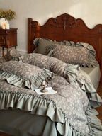 Sage Daisy Ruffle Cotton Jacquard Duvet Cover original reference image 9