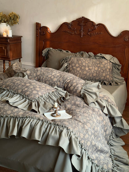 Sage Daisy Ruffle Cotton Jacquard Duvet Cover original reference image 9
