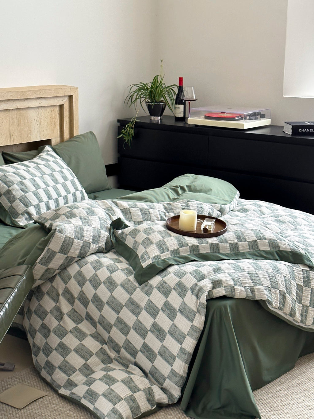 Sage Loft Check Cotton Jacquard Duvet Cover original reference image 2