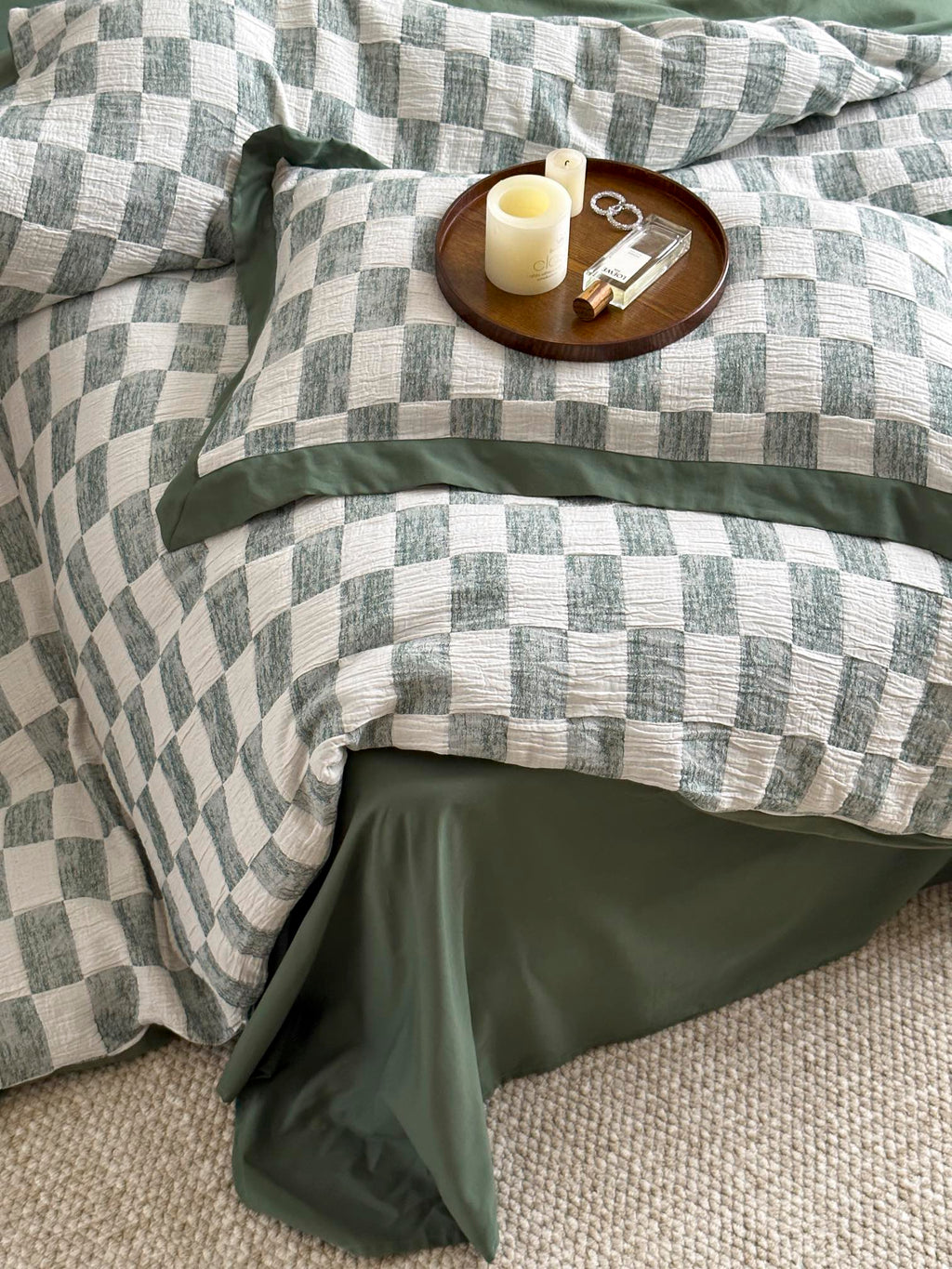 Sage Loft Check Cotton Jacquard Duvet Cover original reference image 3