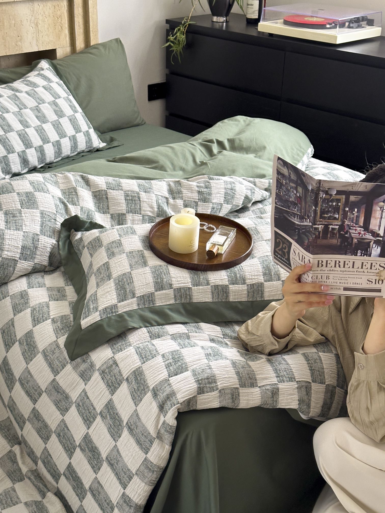 Sage Loft Check Cotton Jacquard Duvet Cover original reference image 4